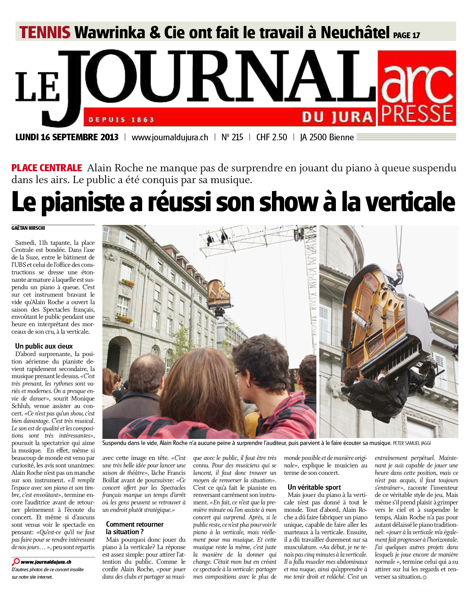 2013.09.16 Le Journal du Jura PIANO VERTICAL Alain Roche